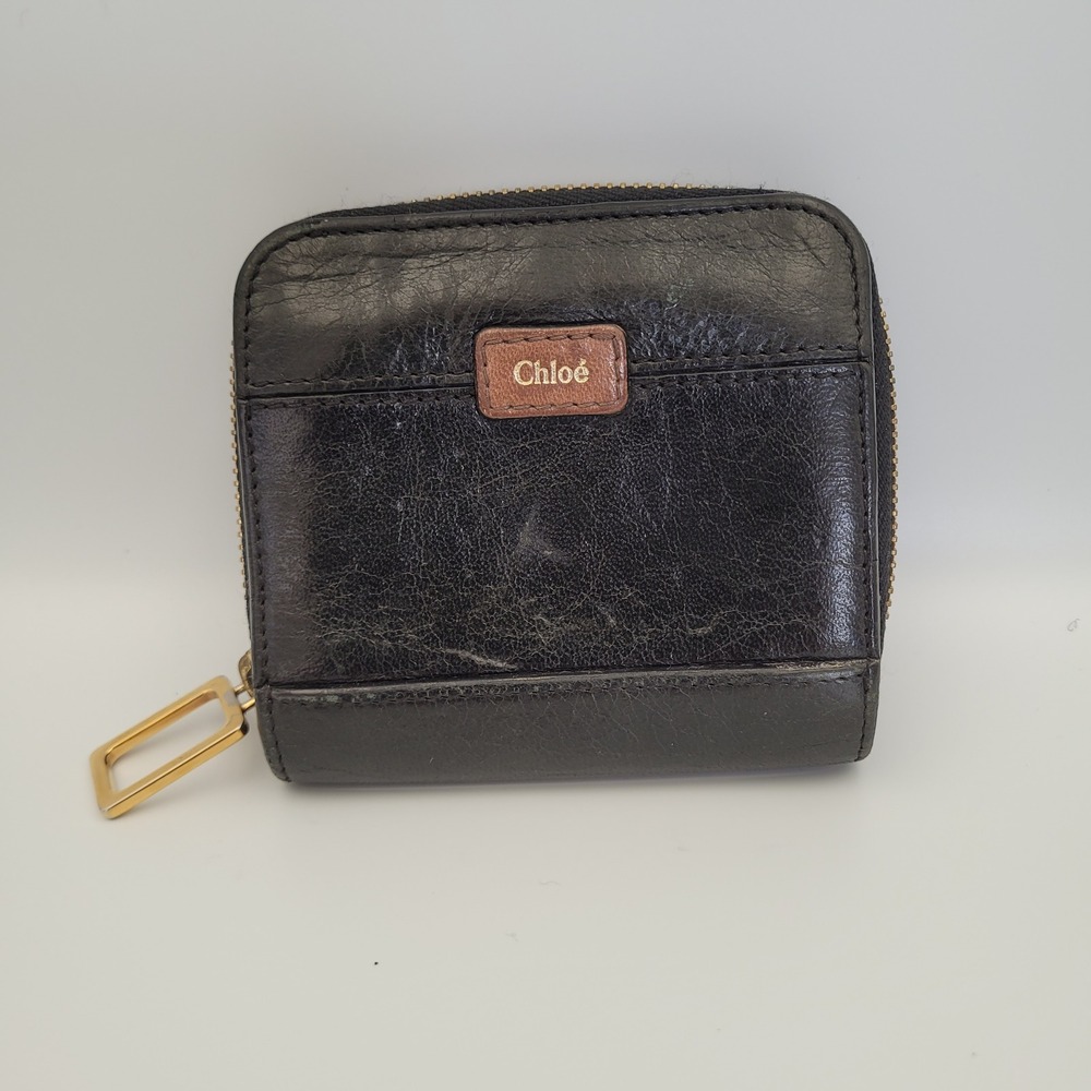 Chloe Black Leather Square Zip Around Wallet Gold Hardware Made in Spain